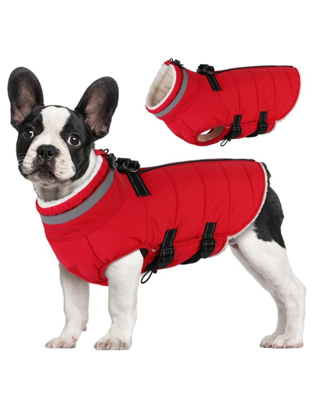 Mklhgty Small Dog Coat Harness Built-in, Waterproof Reflective Fleece Lined RED
